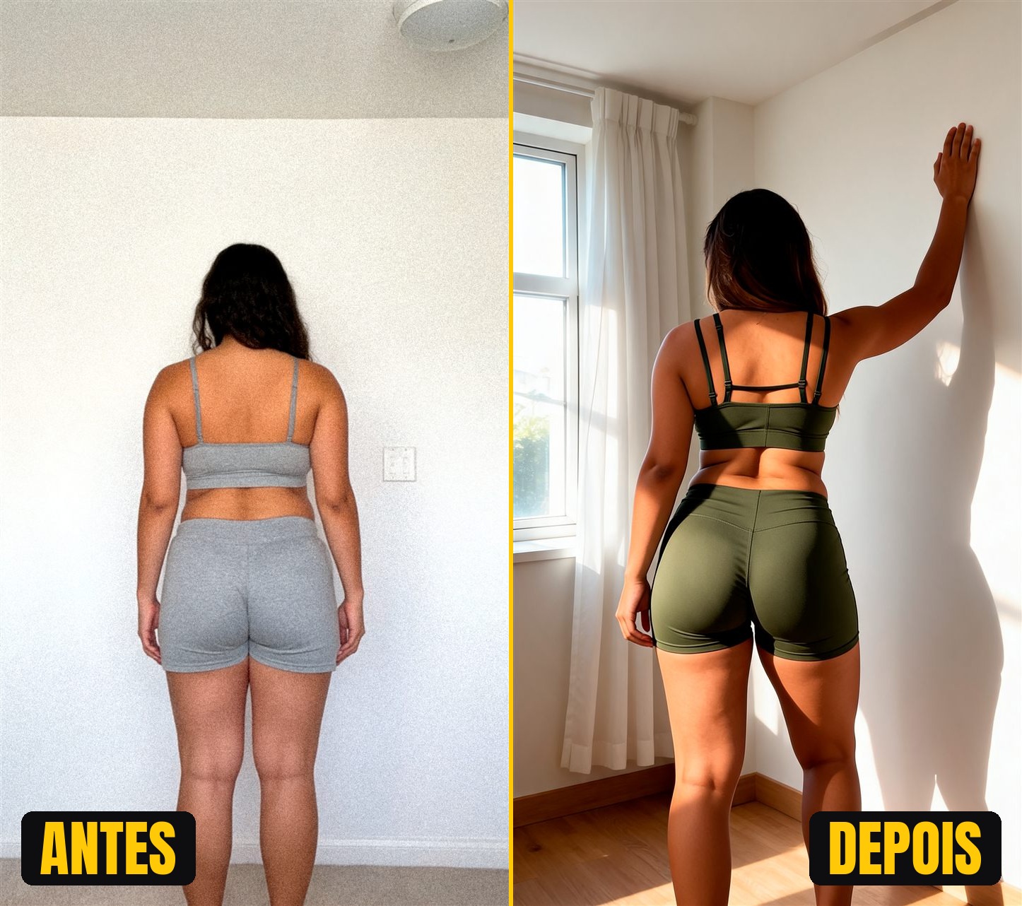 Gabriela, 32 anos. Antes e depois: perdeu 11 cm de medida na cintura